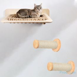 Cat Furniture Scratchers 3 Pieces Cat Hammock With Stratching Posts Set Wall Mounted Shelf Perch With Wood And Sisal Rope For Kitten Jumping Furniture 231011