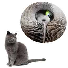 Cat Toys Foldable Cat Scratch Toy Magic Organ Cat Scratch Board Round Cat Toy with Bell Cat Grind Claw Cat Climbing Frame Scratch Toys 231011