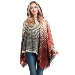 Scarves Design Women Ladies Patchwork Gradient Tassel Cape Coat Fringe Poncho Oblique Stripe Bohemian Shawl Scarf Drop232q