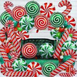 Other Event Party Supplies Christmas Candy Balloons Kit Cane Swirl Foil Red Green Mylar Sweet Candies for Birthday 231011