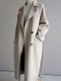 Women's Wool Blends Beige Woolen Jacket Women Autumn Winter Casual Lapel Long Coats Female Elegant Vintage Korean Fashion Loose Oversized Overcoat 231011