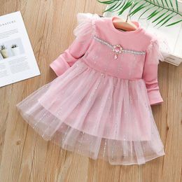 Girl Dresses Girls' Dress Knitted Princess Party Autumn Spring Children's Elegant Pink And Blue Lace Drop Yarn