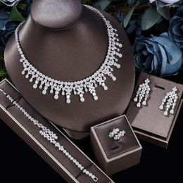 Necklace Earrings Set 4PCS Luxury Women Wedding Cubic Zirconia Bracelet Dubai Nigerian Bridal Dress