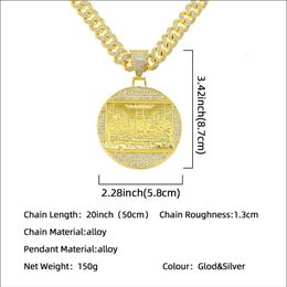 Pendant Necklaces Hip hop exaggerated diamond embellished large round label pendant necklace trendy men punk domineering cool Cuba233v