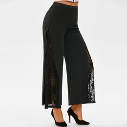 Women's Pants Lace Insert High Split Wide Leg For Women Panel Palazzo Relaxed Trousers Lounge