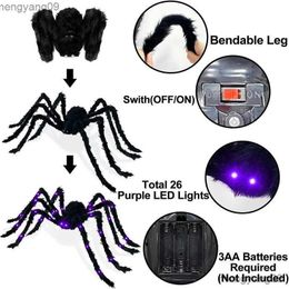 Other Festive Party Supplies Halloween Decoration Haunted Props Black Scary Giant Simulation Spider With Purple Light Indoor Outdoor Haunted Decoration R231011