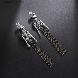 Other Fashion Accessories Retro Skeleton Head Mermaid Skeleton Ear Clip Women's Halloween Personalized Punk Long Chain Tassel Earless Earrings Q231011