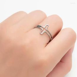 Cluster Rings Hollow Cross Ring Stainless Steel Open 2 Clock Style Couple Jewellery