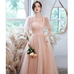 Ethnic Clothing Prom Evening Party Dress Female French Celebrity Princess Pink Gauze Skirt Birthday Elegant Cheongsam Sexy Square Neck