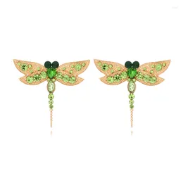 Stud Earrings Korean Vintage Cute Green Zircon Dragonfly For Women Summer Simple Metal Insect Jewelry Accessories Gifts