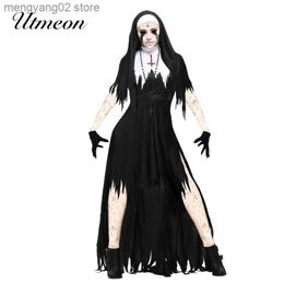 Theme Costume Halloween Comes for Women Scary Nun Vampire Cosplay Comes Halloween Dress Black Ghost Come T231011