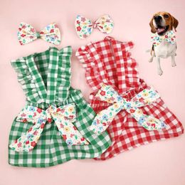 Dog Apparel Summer Pet Clothes Plaid Skirt Bow Thin Floral Costume Fashionable Skin Friendly Comfortable Sweet Cute