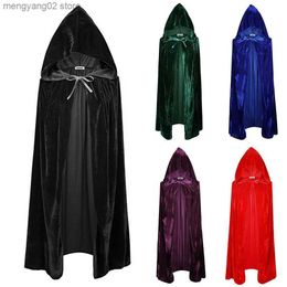 Theme Costume Adult Halloween Velvet Cloak Cape Hooded Mediaeval Come Witch Wicca Vampire Halloween Come Full Length Dress Coats 5 Colours T231011