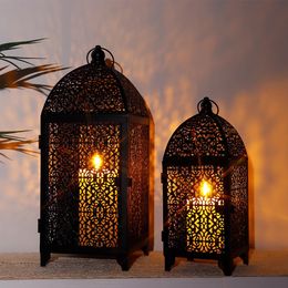 Decorative Objects Figurines 2Pcs Metal Candle Holder Black Lantern Hanging with Hollow Pattern for Party Garden Indoors Outdoors 231010