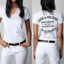 Zadig Voltaire Top Women Designer Fashion Cotton T shirt New Zadigs star pattern hot drilling linen Round Neck Short Sleeved Tees 999