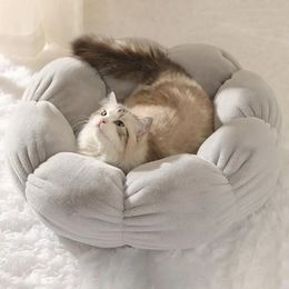 Cat Beds Furniture Round Pet Cat Bed House Flower Shape Winter Warm Cat Dog Cushion Washable Plush Pet Sleeping Bed Super Soft Kennel Pet Mattress 231011