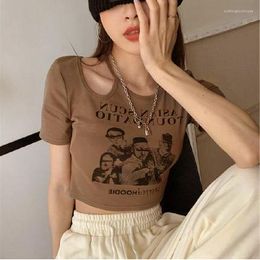Women's T Shirts Woman's Tshirts Spring/summer Short Sleeve Hollow Out Printing Tall Waist Ladies Tops T-shirt Drop HJT310