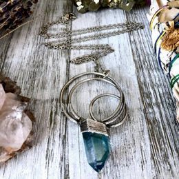 Pendant Necklaces NM39977 Raw Clear Crystal Aqua Aura Quartz In Silver Plated Chain Jewelry Statement Boho Chic Necklace For Women