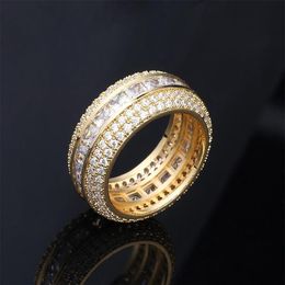 New Fashion 18k Gold & White Gold Blingbling Cz Cubic Zirconia Full Set Finger Band Ring Luxury Hip Hop Diamond Jewellery Ring For M238u