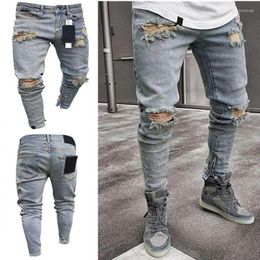 Men's Jeans Mens Ripped Frayed Casual Skinny Slim Fit Pants Zip Bottoms Trousers Fashion