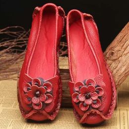 Dress Shoes Ethnic Style Handmade Flower Girls Fashion Breathable Genuine Leather Women Flats In Outdoor 231010