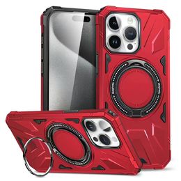 Magnetic Kickstand Phone Cases for iPhone 15 Pro Max Plus 14 13 12 11 Rugged Rotating Ring Stand Cover with Bracket Support Wireless Charger Mix Colours
