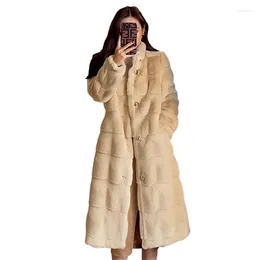 Women's Fur Winter Thick Long Mink Fleece Jacket Coat Women Loose Overcoat Fashion Solid Colour Sleeve Big Pocket Female