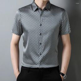 Men's Casual Shirts Business Premium Real Silk Men Shirt Short Sleeve Fashion Summer Quality Soft Comfortable Gentleman Classic Chemise
