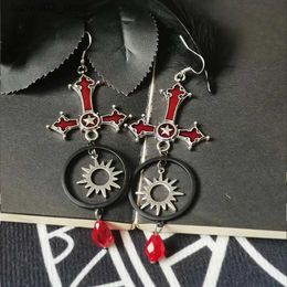 Other Fashion Accessories Halloween Drop Cross Sun Long Earrings for Women Steampunk Gothic Red Oil Silver Colour Crystal Ear Accessories Jewellery VGE206 Q231011