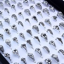 Whole 100pcs lot Band Ring Silver Hollow Heart Love Crown Flower Mix Style Fashion Finger Rings for Women Wedding Gift Jewelry253T