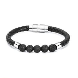 Bangle Genuine Leather Cremation Bracelet Lava Rock Urn For Ashes Women Men Memorial Keepsake Jewelry304l