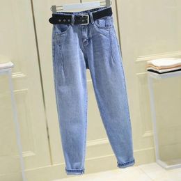 Women's Jeans Smoke Gray Autumn And Winter Korean Version Loose High Waist Thin All-match Harlan Dad Pants Tide