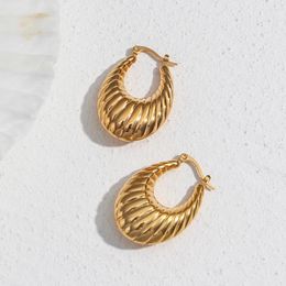 Hoop Earrings 2023 Exaggerate Female Stylish Hollow Oval Round Texture Croissant Stainless Steel PVD Plating Gold Hoops