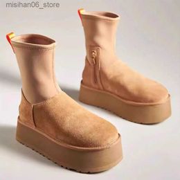 Boots Suede Cotton Boots Snow Warm Women Flats Platform Shoes 2023 Winter Chelsea Boots Ankle New Short Plush Walking Chaussure Femme Q231012