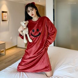 Women's Sleepwear 2023 Winter Long Sleeve Thick Warm Flannel Nightgown For Women Korean Loose Coral Velvet Nightdress Night Dress Nighty