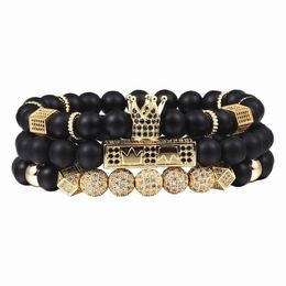 3pcs set Men Woman Bead Bracelet Royal Crown Charm Bangle Natural Beads Buddha Bracelet for Women and Mens Pulseras Masculina Y2002697