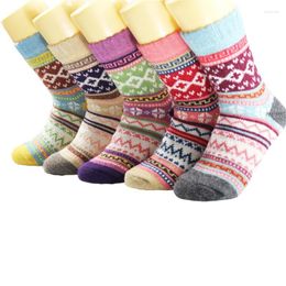 Women Socks 5 Pairs 1 Lot Winter Thick Warm Wool Vintage Christmas Colorful Gift Thermal Thicken