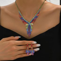 Necklace Earrings Set Women's Fashion Colorful Bridal Wedding Dress Accessories Rhinestone Gift