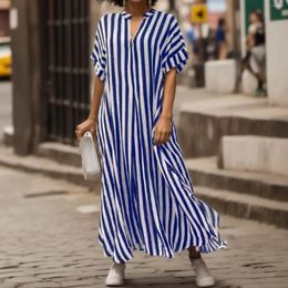 Casual Dresses Womens Striped Short Sleeve Maxi Dress With Side Slit Women'S Open Front Loose Blouse Woman Clothing