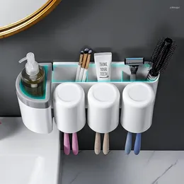 Bath Accessory Set Punch-Free Dust-Proof Toothbrush Holder Automatic Toothpaste Dispenser With Cup Toiletry Storage Rack And Bathroom