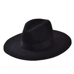 Whole-Fashion Vintage Lady Girls Wide Brim Wool Felt Fedora Hat black Floppy Cloche cowboy hat for men and women Shippin2735