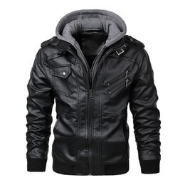 Men's Leather Faux Leather Men's Leather Jacket Spring Autumn Hooded Motorcycle PU Jacket Men Bicycle Jacket High Quality Retro Casual Men's Jacket Coats 231010