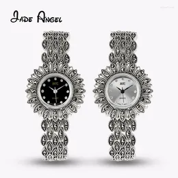 Wristwatches Jade Angel 925 Sterling Silver Retro Wrist Watches Classic Bracelet Real Bangle