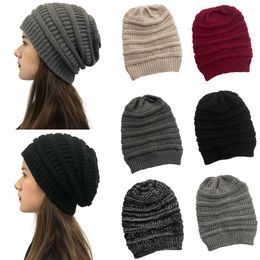 6 Colours Fashion Simple Striped Knitted Hat Winter Warm Stretchable Bean Hat Wool Hat Women's Outdoor Thermal Pullovers Hat