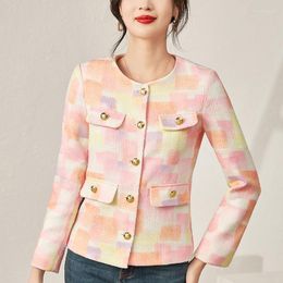 Women's Jackets Office Lady Suit Coat 2023 Autumn Elegant Fashion Coats For Women O-neck Long Sleeve Slim 32% Wool Tweed Jacket