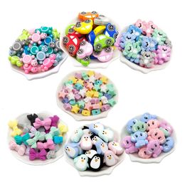 Teethers Toys Cuteidea 10pcslot Various Styles Silicone Beads Rodent Teeth Care Teething Ring DIY Baby Pacifier Chain Bracelet Gift BPAFree 231010