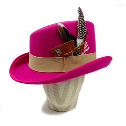 Berets 2023 Slanted Top Hats For Men Solid Black Magician Hat Personality Gentleman Sombrero British Curl Party