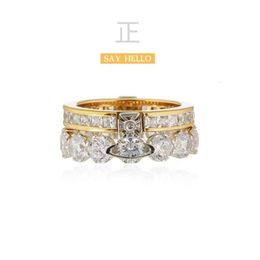 Designer Viviene Westwoodthe Western Empress Dowager's Same Vivienne Double Layered Detachable Sparkling Diamond Crown Ring Has High-end Feel Light Luxury Design