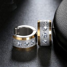 Titanium Steel Small Circle Earrings Pave Shiny CZ Punk Rock Hoop Men And Women Couple Jewelry Gifts & Huggie238L