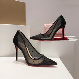 Marchi di lusso firmati Scarpe eleganti da donna Sandali con tacco alto Décolleté con fondo rosso Décolleté in cristallo con strass punta a punta tacco sottile 35-43